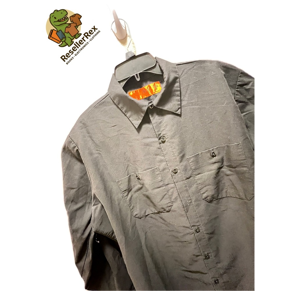 Red Kap Mens Black Long Sleeve‎ Work Uniform Shirt Button Up Pockets Large